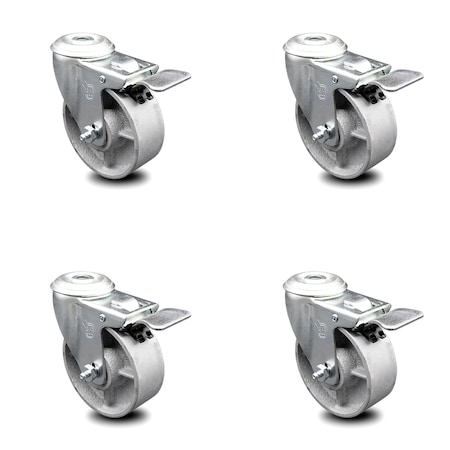 4 Inch Semi Steel Swivel Bolt Hole Caster Set With Total Lock Brake SCC